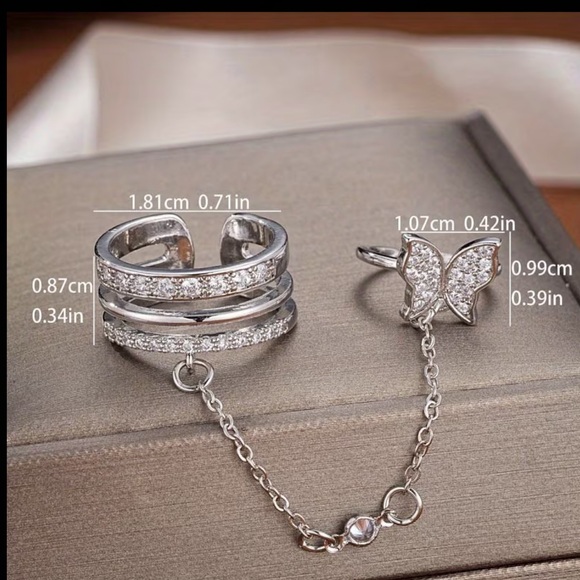 Silver Cuffed Chain Butterfly Rings - Picture 3 of 4